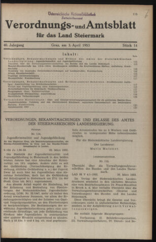 Verordnungsblatt der steiermärkischen Landesregierung 19530403 Seite: 1