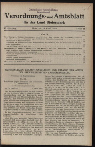 Verordnungsblatt der steiermärkischen Landesregierung 19530410 Seite: 1