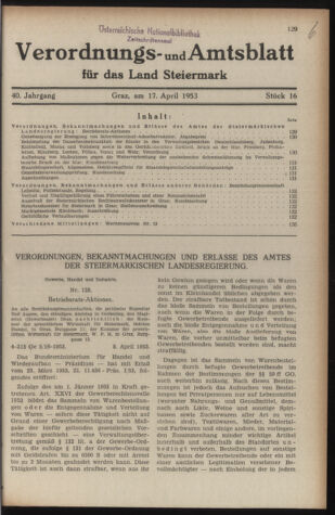 Verordnungsblatt der steiermärkischen Landesregierung 19530417 Seite: 1