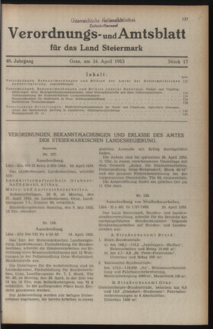 Verordnungsblatt der steiermärkischen Landesregierung 19530424 Seite: 1