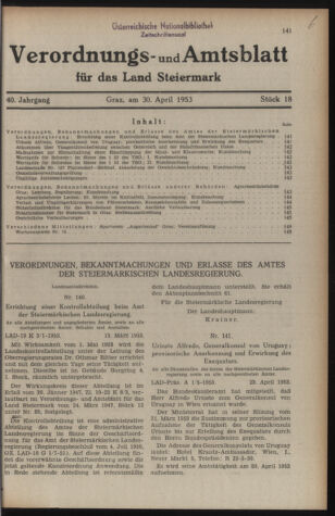 Verordnungsblatt der steiermärkischen Landesregierung 19530430 Seite: 1