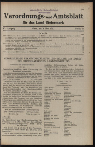 Verordnungsblatt der steiermärkischen Landesregierung 19530508 Seite: 1