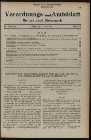 Verordnungsblatt der steiermärkischen Landesregierung 19530522 Seite: 1