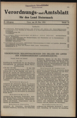 Verordnungsblatt der steiermärkischen Landesregierung 19530529 Seite: 1