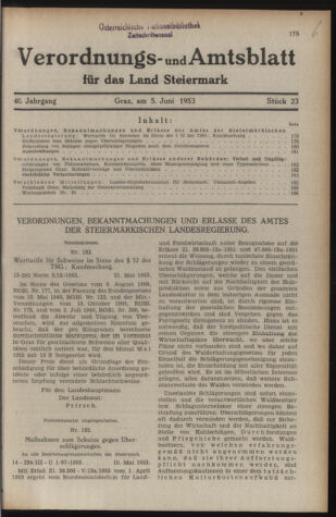 Verordnungsblatt der steiermärkischen Landesregierung 19530605 Seite: 1