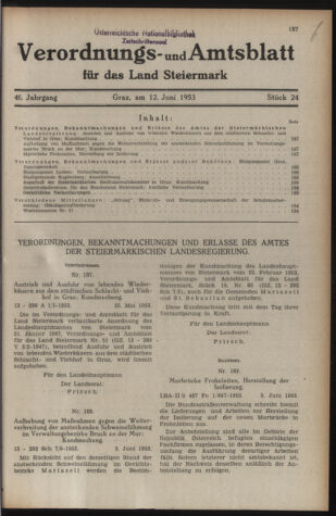 Verordnungsblatt der steiermärkischen Landesregierung 19530612 Seite: 1