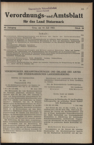 Verordnungsblatt der steiermärkischen Landesregierung 19530710 Seite: 1