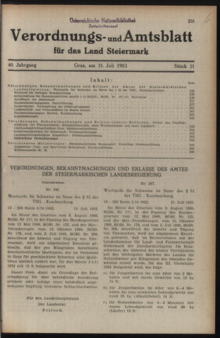 Verordnungsblatt der steiermärkischen Landesregierung 19530731 Seite: 1