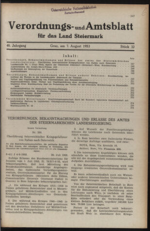 Verordnungsblatt der steiermärkischen Landesregierung 19530807 Seite: 1