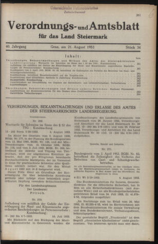 Verordnungsblatt der steiermärkischen Landesregierung 19530821 Seite: 1