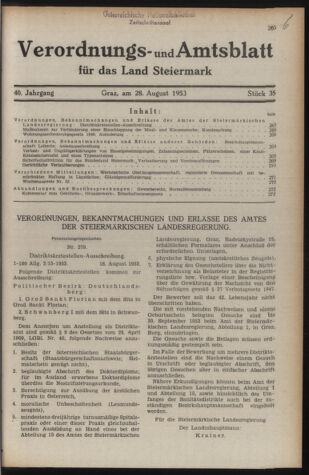 Verordnungsblatt der steiermärkischen Landesregierung 19530828 Seite: 1