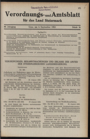 Verordnungsblatt der steiermärkischen Landesregierung 19530904 Seite: 1