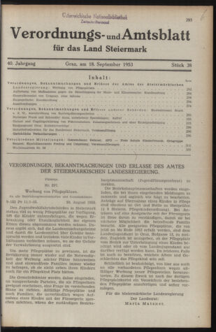 Verordnungsblatt der steiermärkischen Landesregierung 19530918 Seite: 1