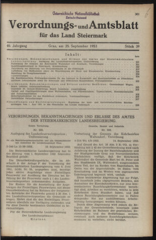 Verordnungsblatt der steiermärkischen Landesregierung 19530925 Seite: 1