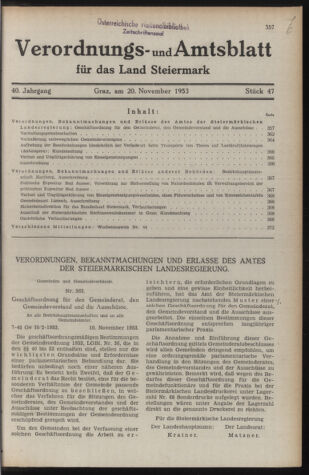 Verordnungsblatt der steiermärkischen Landesregierung 19531120 Seite: 1