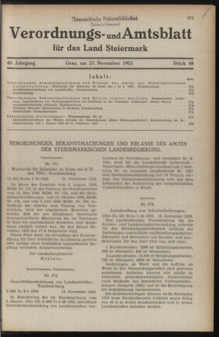 Verordnungsblatt der steiermärkischen Landesregierung 19531127 Seite: 1