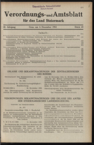 Verordnungsblatt der steiermärkischen Landesregierung 19531204 Seite: 1