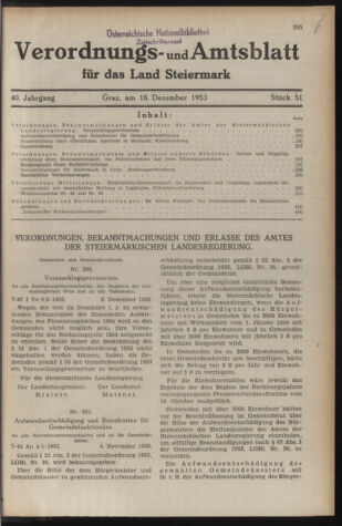 Verordnungsblatt der steiermärkischen Landesregierung 19531218 Seite: 1