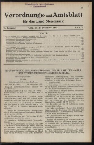 Verordnungsblatt der steiermärkischen Landesregierung 19531223 Seite: 1