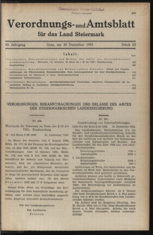 Verordnungsblatt der steiermärkischen Landesregierung 19531230 Seite: 1