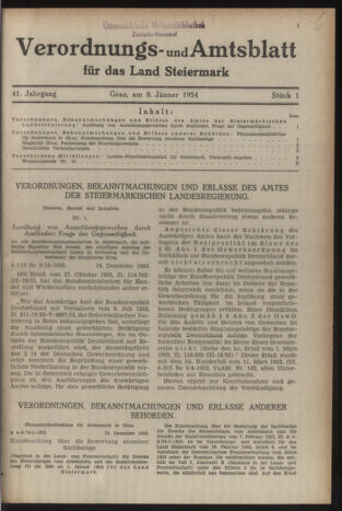 Verordnungsblatt der steiermärkischen Landesregierung 19540108 Seite: 1