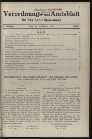 Verordnungsblatt der steiermärkischen Landesregierung 19540122 Seite: 1