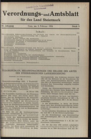 Verordnungsblatt der steiermärkischen Landesregierung 19540205 Seite: 1