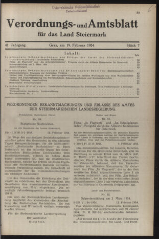 Verordnungsblatt der steiermärkischen Landesregierung 19540219 Seite: 1