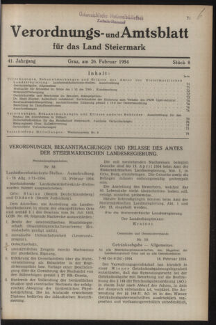 Verordnungsblatt der steiermärkischen Landesregierung 19540226 Seite: 1