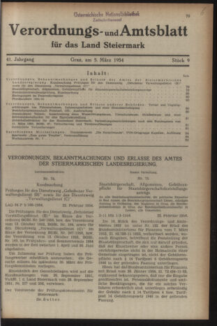 Verordnungsblatt der steiermärkischen Landesregierung 19540305 Seite: 1