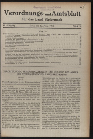 Verordnungsblatt der steiermärkischen Landesregierung 19540312 Seite: 1