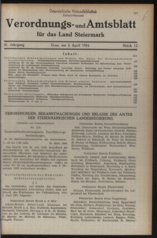 Verordnungsblatt der steiermärkischen Landesregierung 19540402 Seite: 1