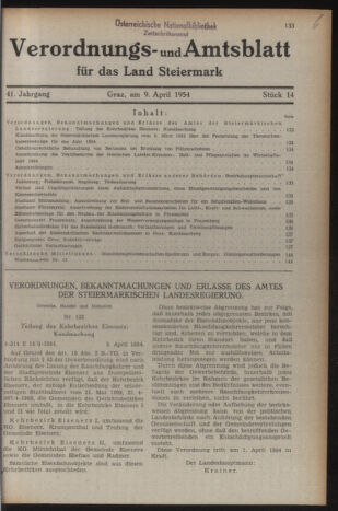 Verordnungsblatt der steiermärkischen Landesregierung 19540409 Seite: 1