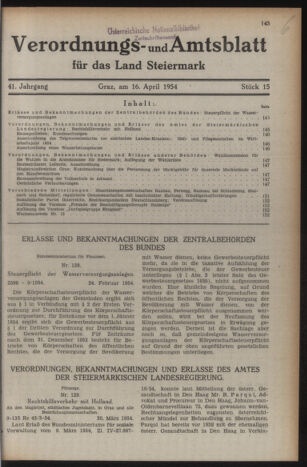 Verordnungsblatt der steiermärkischen Landesregierung 19540416 Seite: 1