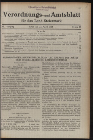 Verordnungsblatt der steiermärkischen Landesregierung 19540423 Seite: 1