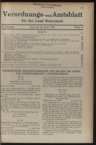 Verordnungsblatt der steiermärkischen Landesregierung 19540430 Seite: 1