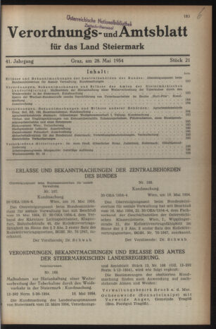 Verordnungsblatt der steiermärkischen Landesregierung 19540528 Seite: 1