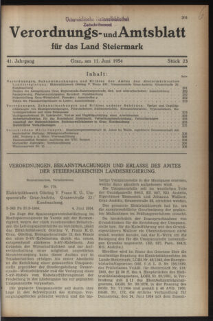 Verordnungsblatt der steiermärkischen Landesregierung 19540611 Seite: 1