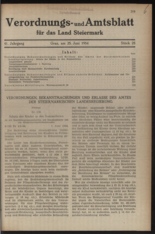 Verordnungsblatt der steiermärkischen Landesregierung 19540625 Seite: 1