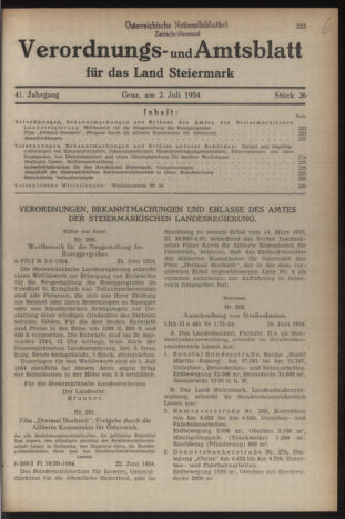 Verordnungsblatt der steiermärkischen Landesregierung 19540702 Seite: 1