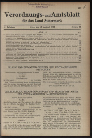 Verordnungsblatt der steiermärkischen Landesregierung 19540813 Seite: 1