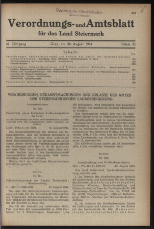 Verordnungsblatt der steiermärkischen Landesregierung 19540820 Seite: 1