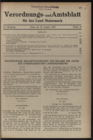 Verordnungsblatt der steiermärkischen Landesregierung 19540827 Seite: 1