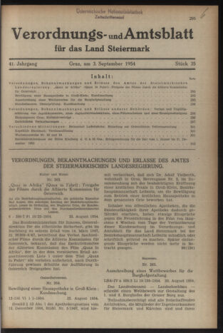 Verordnungsblatt der steiermärkischen Landesregierung 19540903 Seite: 1