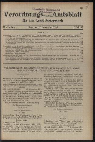 Verordnungsblatt der steiermärkischen Landesregierung 19540917 Seite: 1