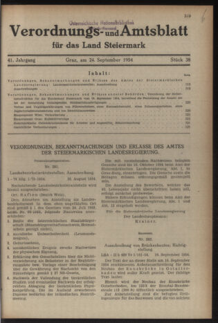 Verordnungsblatt der steiermärkischen Landesregierung 19540924 Seite: 1