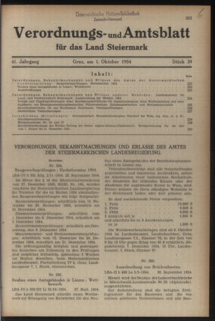 Verordnungsblatt der steiermärkischen Landesregierung 19541001 Seite: 1