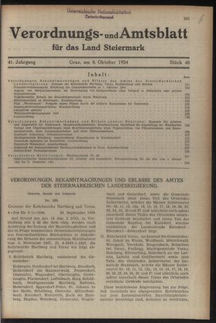 Verordnungsblatt der steiermärkischen Landesregierung 19541008 Seite: 1