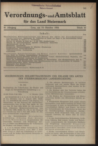 Verordnungsblatt der steiermärkischen Landesregierung 19541015 Seite: 1