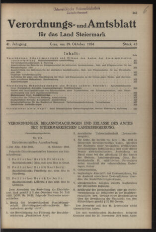 Verordnungsblatt der steiermärkischen Landesregierung 19541029 Seite: 1